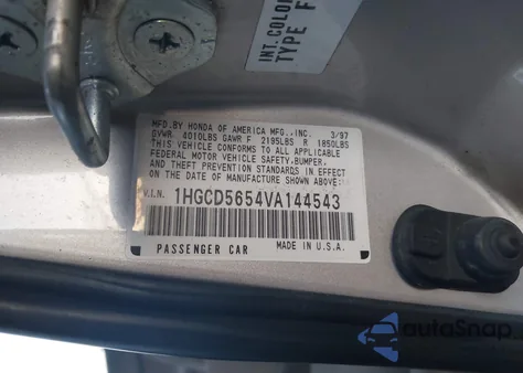 1997 Honda Accord Ex z USA, uszkodzony, nr VIN 1HGCD5654VA144543